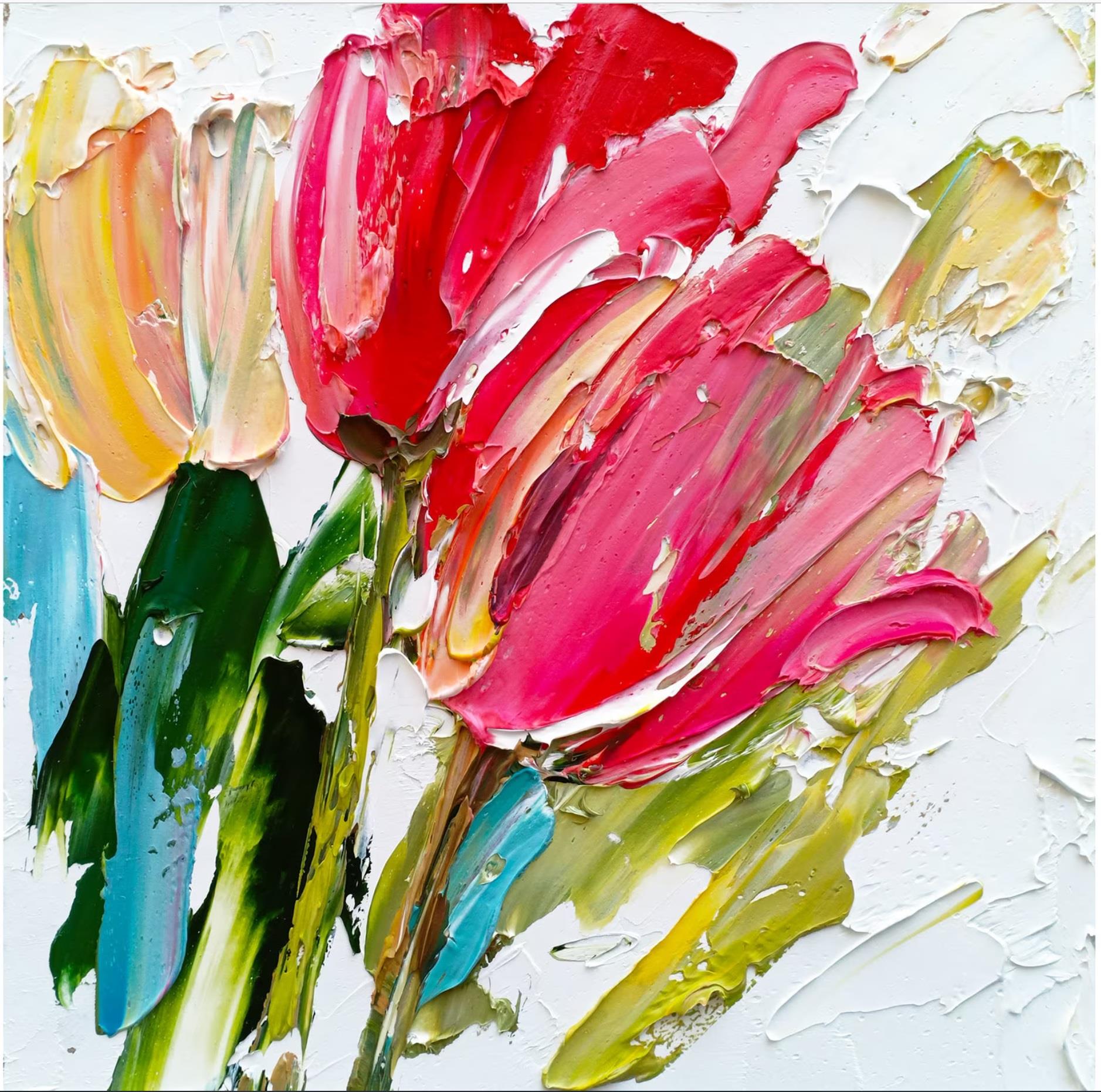 Tulipes fleurs par Couteau à palette art mural minimalisme Peintures à l'huile